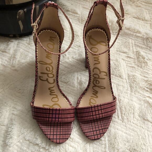 Sam Edelman Yaro Pink Plaid Block Heel Sandals - Picture 5 of 8